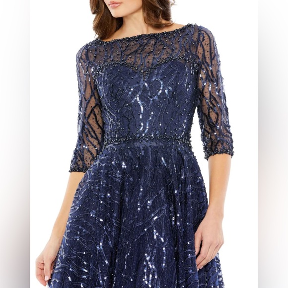 Mac Duggal Embellished 3/4 Sleeve A Line Dress - Picture 4 of 16